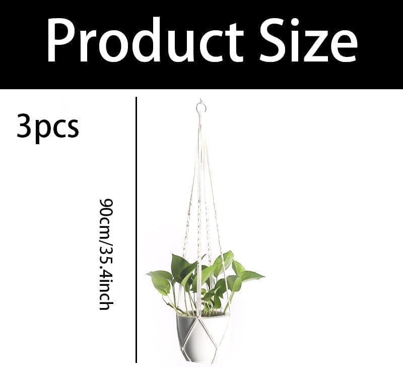 Macrame Plant Hangers 3 Pack, Hanging Plant Holders for Indoor Plants, Handmade Woven Cotton Rope Hanger Kits, Decorative Flower Pot Holders for Home & Garden Decor（Plants Not Included）