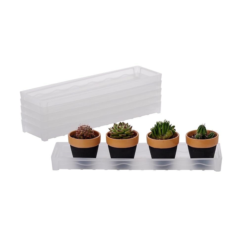 BangQiao 6 Pack 16.20 Inch White Plastic Decorative Rectangular Planter Pot Saucer Drip Tray with Removable Drain Plug for Windowsill, Shelf, Tabletop, Kitchen, Balcony, Small Potted Plant