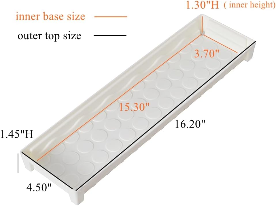 BangQiao 6 Pack 16.20 Inch White Plastic Decorative Rectangular Planter Pot Saucer Drip Tray with Removable Drain Plug for Windowsill, Shelf, Tabletop, Kitchen, Balcony, Small Potted Plant