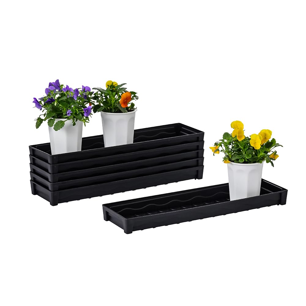 BangQiao 6 Pack 16.20 Inch White Plastic Decorative Rectangular Planter Pot Saucer Drip Tray with Removable Drain Plug for Windowsill, Shelf, Tabletop, Kitchen, Balcony, Small Potted Plant