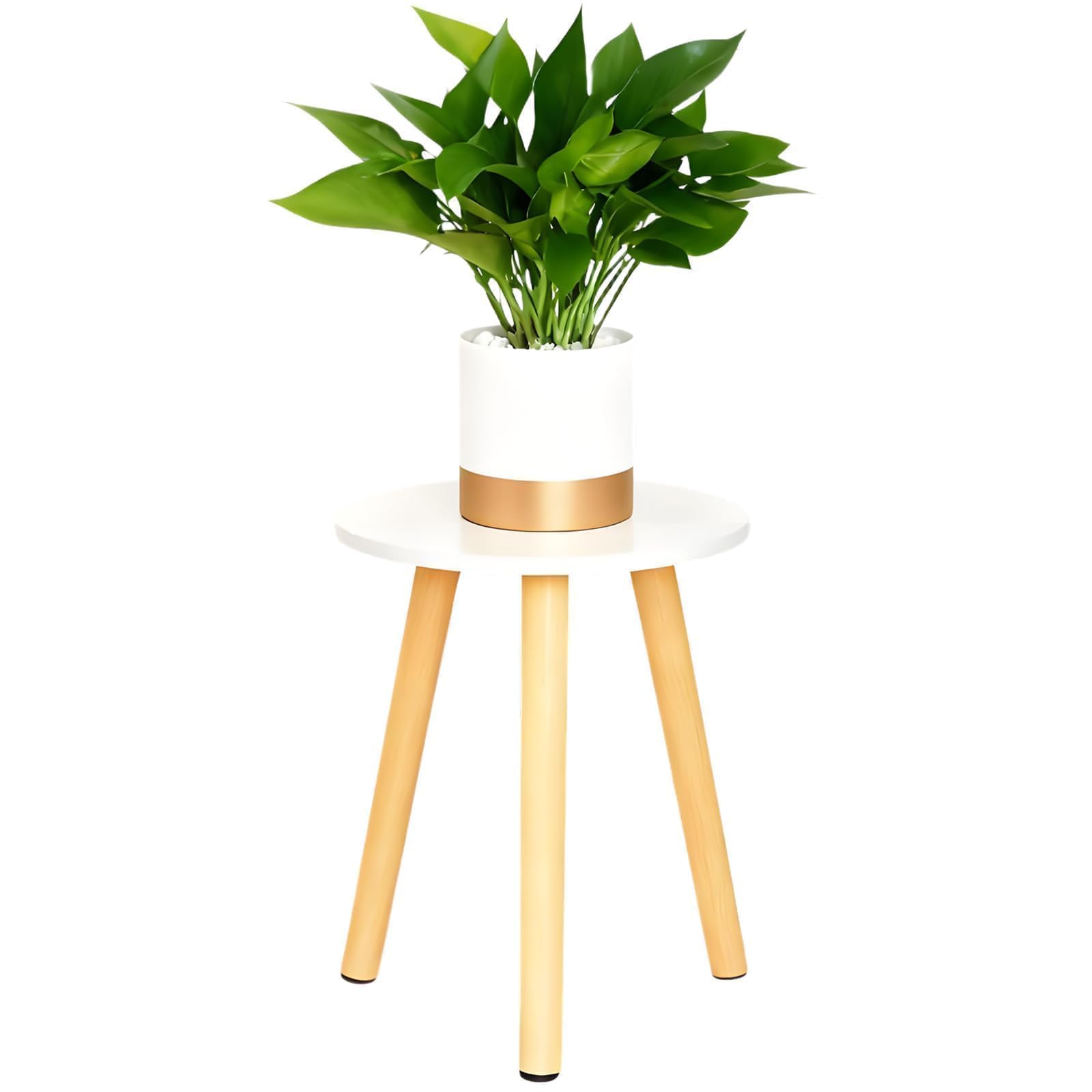 Samll Plant Stand Indoor/Outdoor for Plants,Wood White Planter Stands Holder Mid Century Pedestal Shelf,Sturdy Short Flower Rack Boho Short Plant Table 8.6"Tall Wooden Plants Stool for Garden,Patio