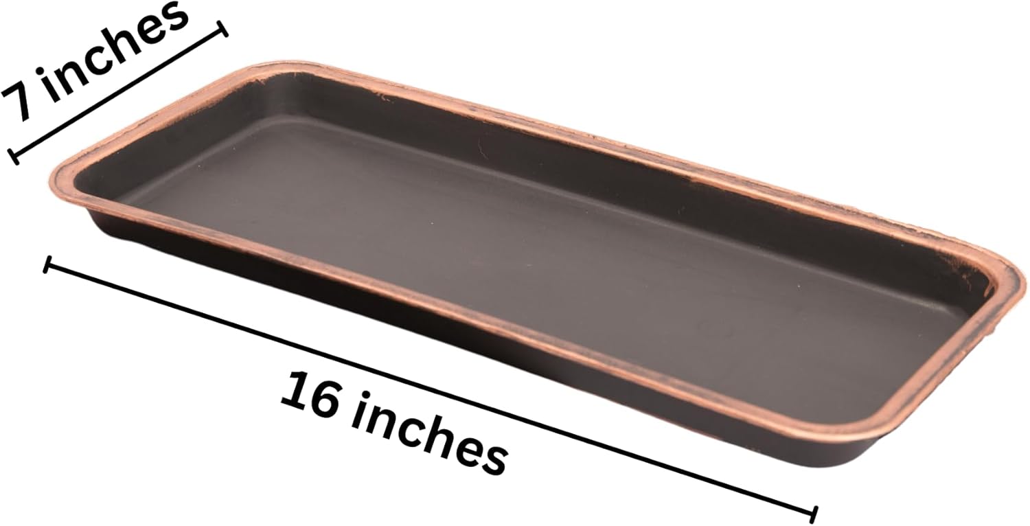 16" Decorative Rectangular Tray/Saucer (2 Pack) Fancy Trim Rustic/French Country Look, Planter Base for Indoor/Outdoor Decor Use. Long Lasting, Reusable Light Weight (16 inches, Copper)
