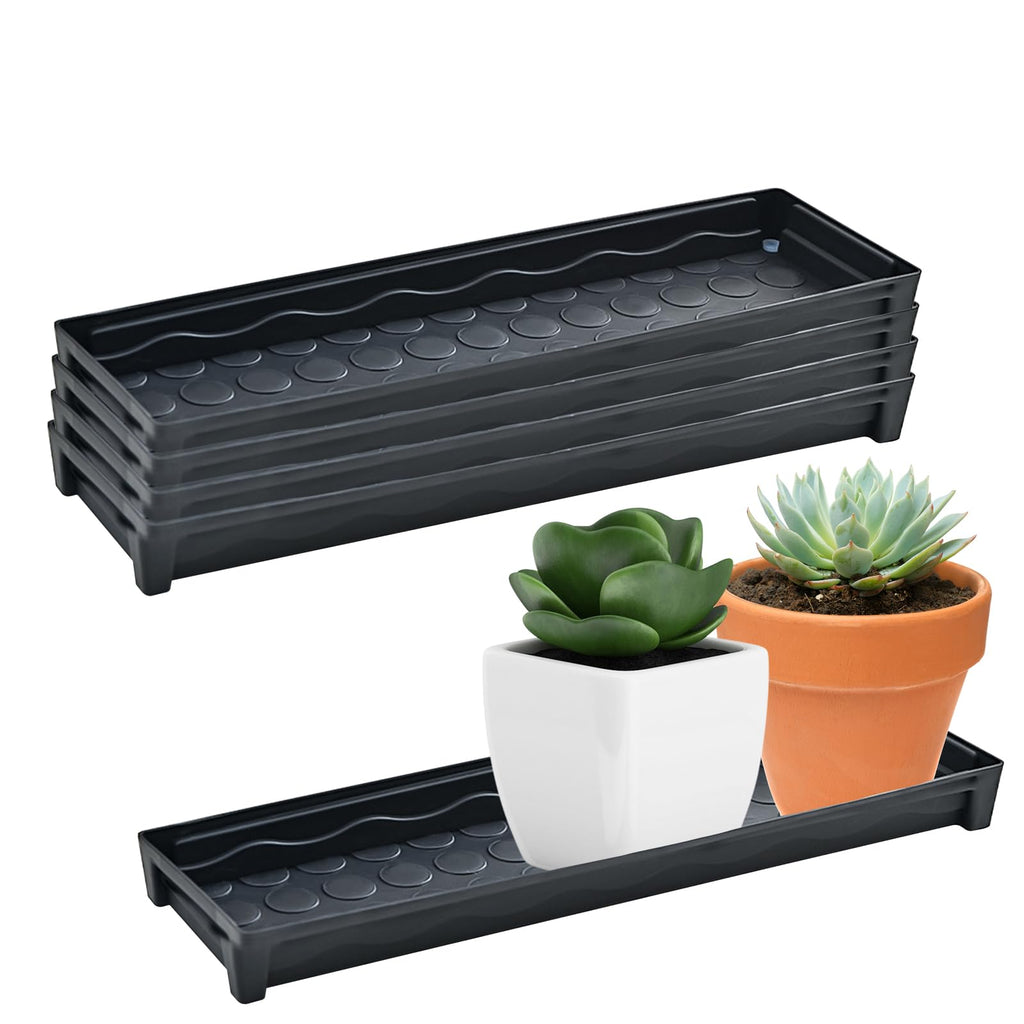 5 PCS Plastic Plant Tray Saucer, Rectangular Windowsill Plant Drainage Stand for Indoors Outdoor, White Water Drip Tray for Succulent Pot Planter, 16 x 4.5 x 1.6 Inch