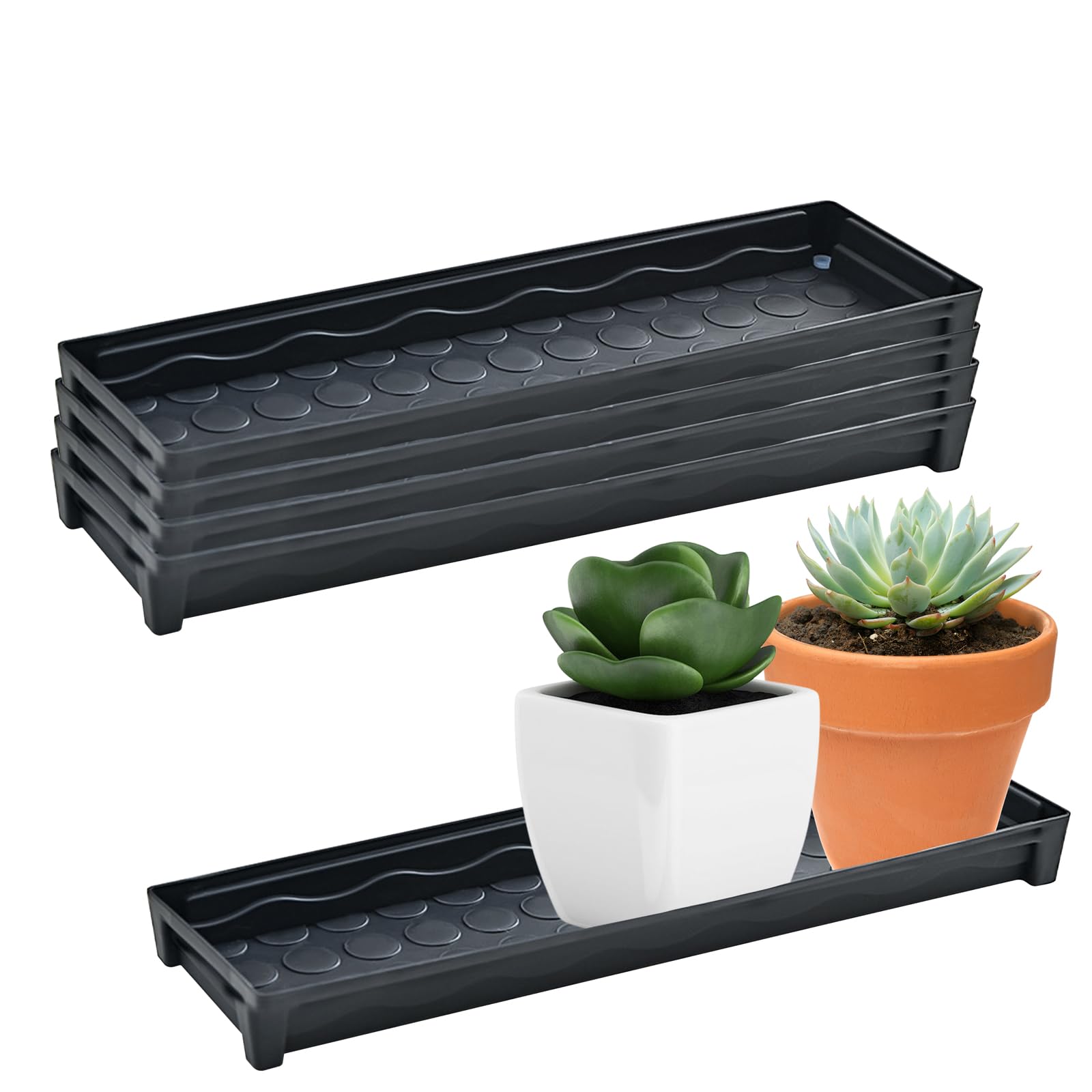 5 PCS Plastic Plant Tray Saucer, Rectangular Windowsill Plant Drainage Stand for Indoors Outdoor, White Water Drip Tray for Succulent Pot Planter, 16 x 4.5 x 1.6 Inch