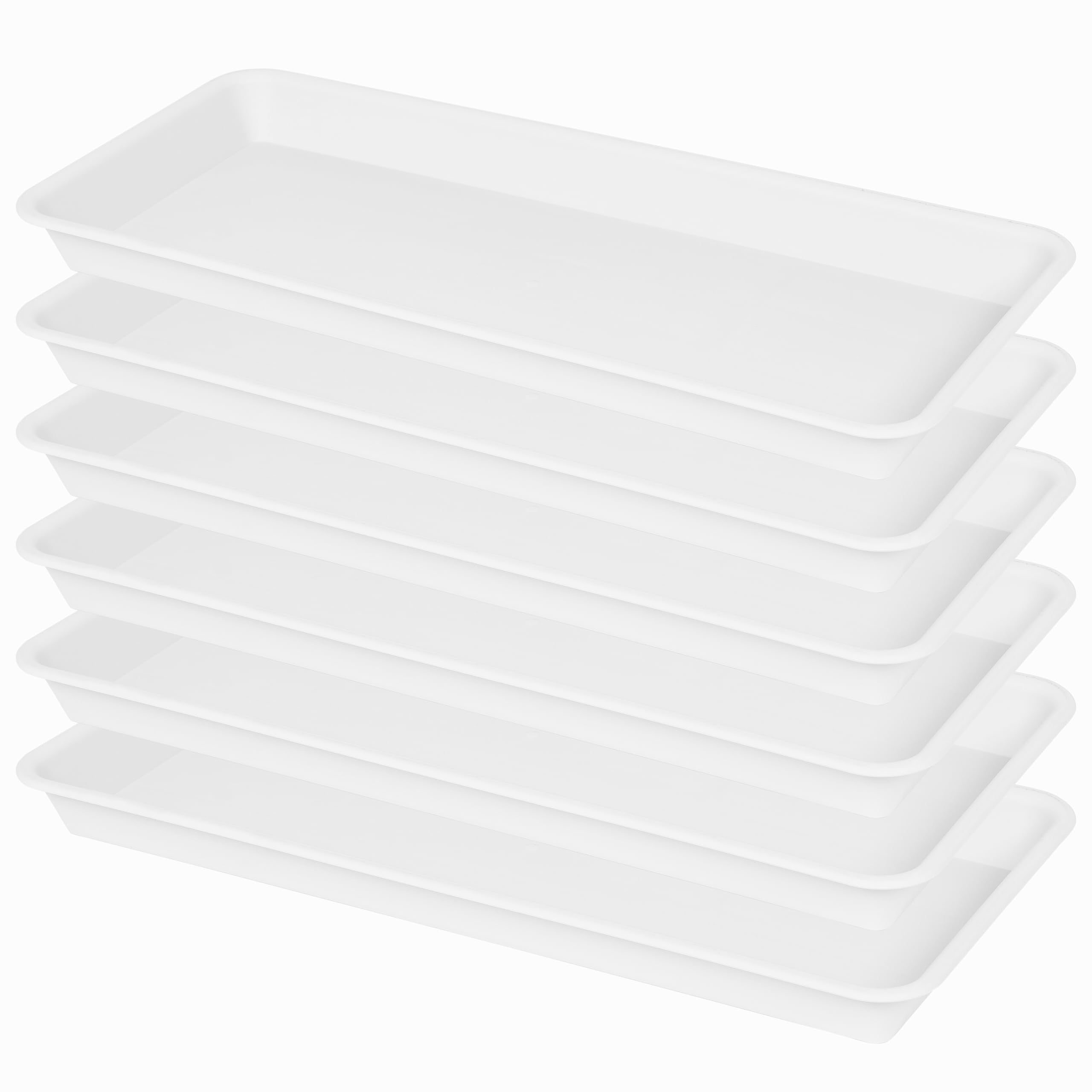 VUWEZ 6 Pack Plastic Plant Tray Saucer Rectangular, Heavy Duty Planter Saucers for Indoors, Plant Water Drip Trays for Flower Pot Planter, Windowsill Pot Tray, Seed Starting Growing Trays