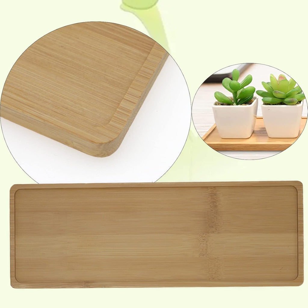 Pack of 2 Bamboo Plant Saucer Set, 11x4 Inch Rectangular Plant Trays for Indoors, Small Plant Saucers & drip Trays for Pots, Indoor Plant Accessories