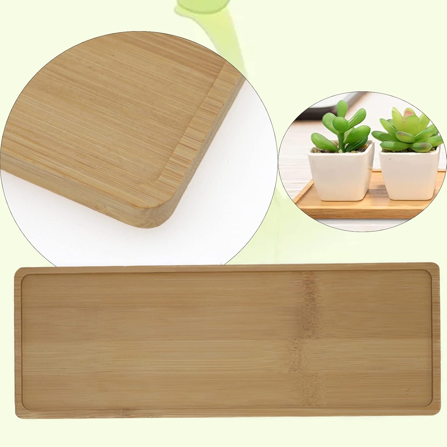 Pack of 2 Bamboo Plant Saucer Set, 11x4 Inch Rectangular Plant Trays for Indoors, Small Plant Saucers & drip Trays for Pots, Indoor Plant Accessories