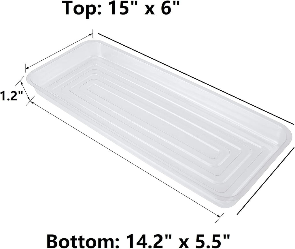 Idyllize Rectangular 5 Pieces of 15 by 6 Inch Clear Thick Plastic Heavy Duty Sturdy Plant Saucer Drip Trays for pots, Window Sills and Window Shelf (15"x6")