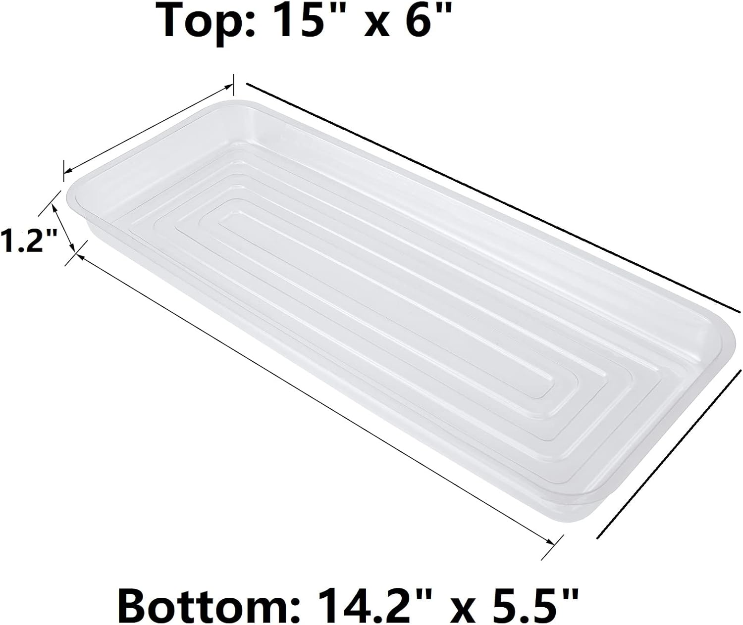 Idyllize Rectangular 5 Pieces of 15 by 6 Inch Clear Thick Plastic Heavy Duty Sturdy Plant Saucer Drip Trays for pots, Window Sills and Window Shelf (15"x6")