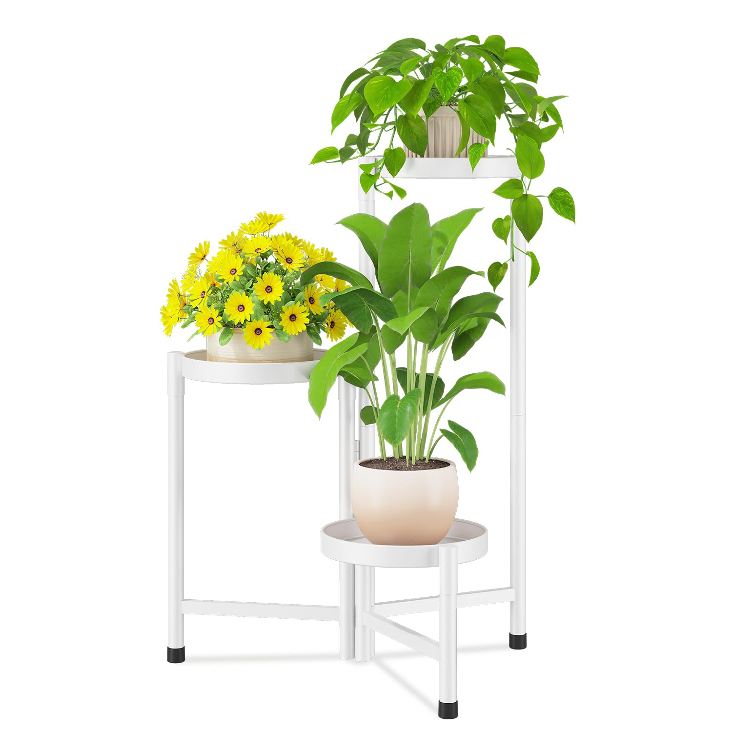 iDavosic.ly Plant Stand Indoor Outdoor, 5 Tier Corner Metal Flower Display Holder Shelf, Folding Tall Orchid Rack for Patio Balcony Porch Garden Living Room House, Gold