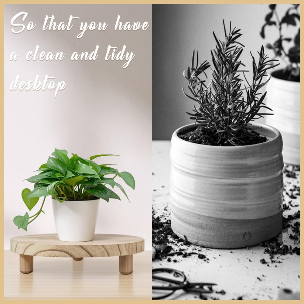 2 Pcs Wood Plant Stand Wooden Plant Stool Round Riser Display Stand Flower Pot Holder Low Plant Pot Flower Pedestal for Indoor Outdoor (Wood, 9.8 Inches)