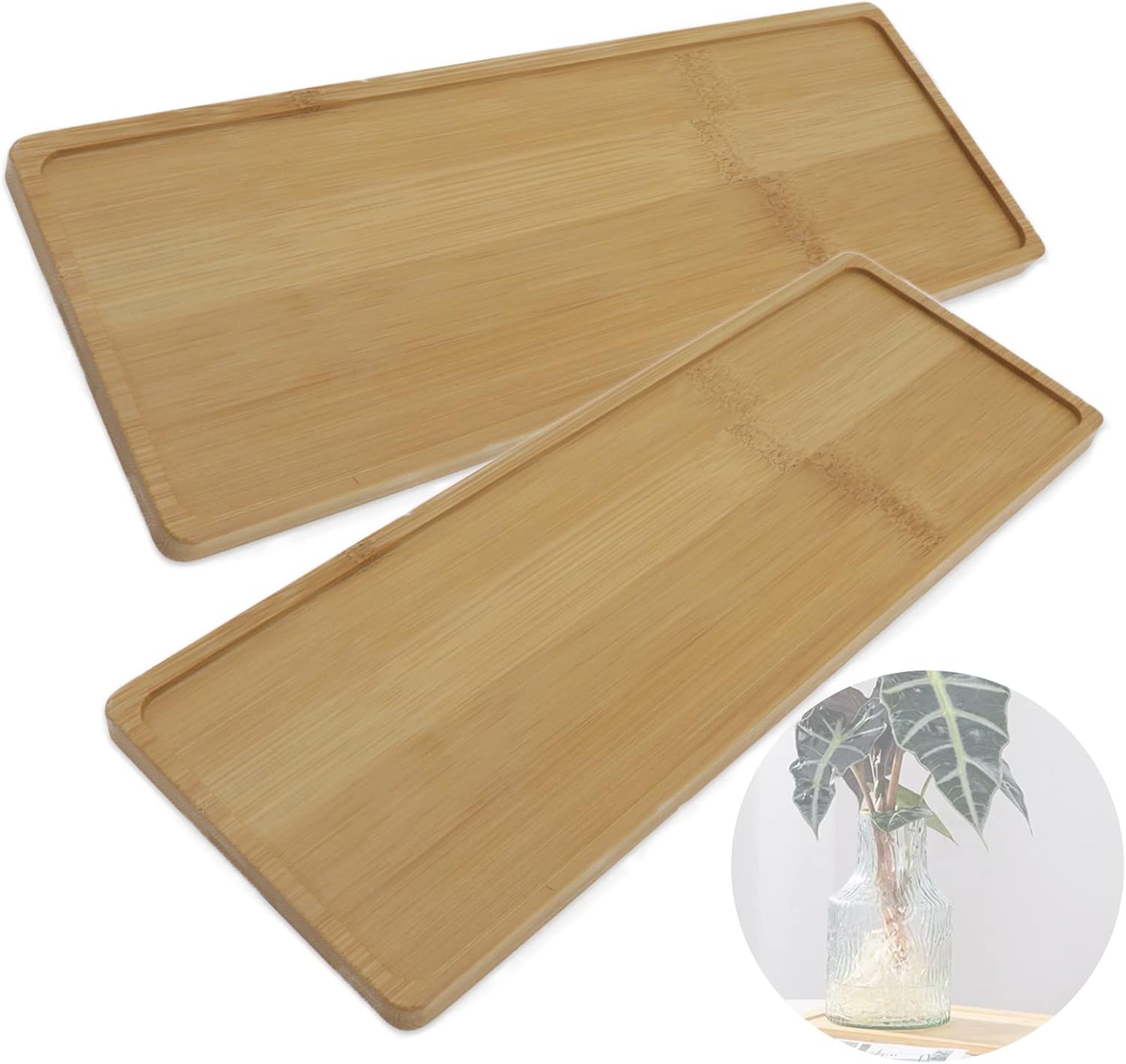 Pack of 2 Bamboo Plant Saucer Set, 11x4 Inch Rectangular Plant Trays for Indoors, Small Plant Saucers & drip Trays for Pots, Indoor Plant Accessories