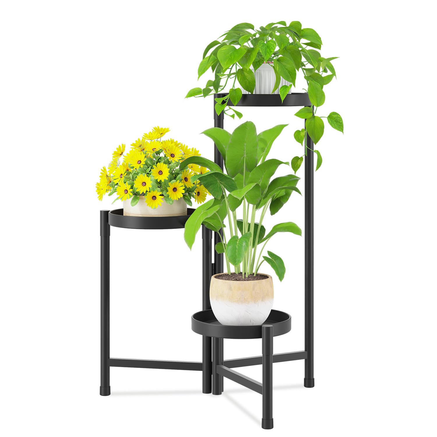 iDavosic.ly Plant Stand Indoor Outdoor, 5 Tier Corner Metal Flower Display Holder Shelf, Folding Tall Orchid Rack for Patio Balcony Porch Garden Living Room House, Gold