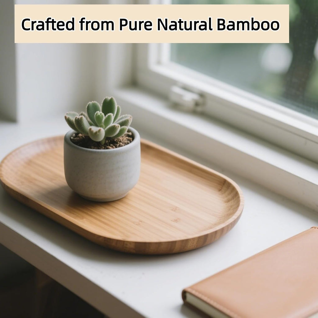 3 Pack Oval Plant Tray Sturdy Bamboo Saucer for Indoor Succulents and Flowers Windowsill Plant Tray and Snack Plate