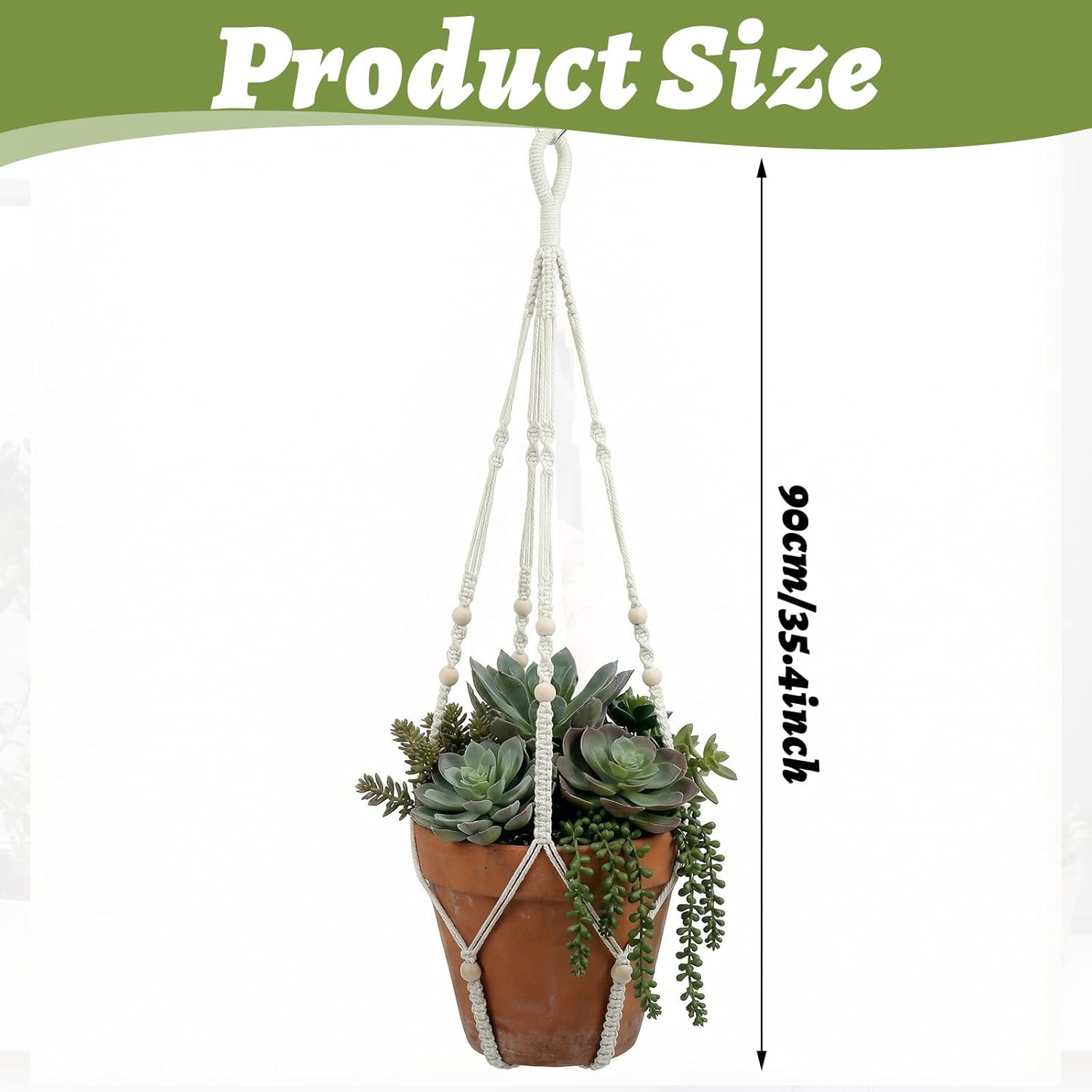 Large Macrame Plant Hanger with S Hook, 35 Inch Hanging Planters for Indoor Plants Outdoor, Extra Long Strong Hanging Plant Holder Basket Boho Home Decor(Ivory)