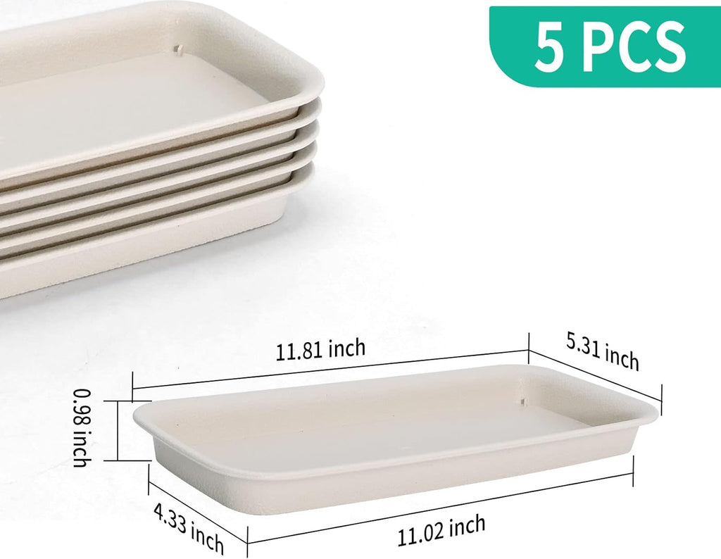 UOIENRT 5 Packs Rectangular Plastic Plant Saucers Tray, Window Sill Plant Tray, Drip Trays for Potted Plants, Plant Trays for Indoors No Holes for Window Sills and Window Shelf (11.8 x 5.3 x 1.1 Inch)