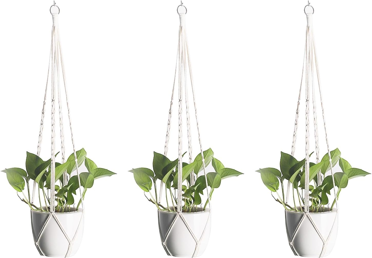 Macrame Plant Hangers 3 Pack, Hanging Plant Holders for Indoor Plants, Handmade Woven Cotton Rope Hanger Kits, Decorative Flower Pot Holders for Home & Garden Decor（Plants Not Included）