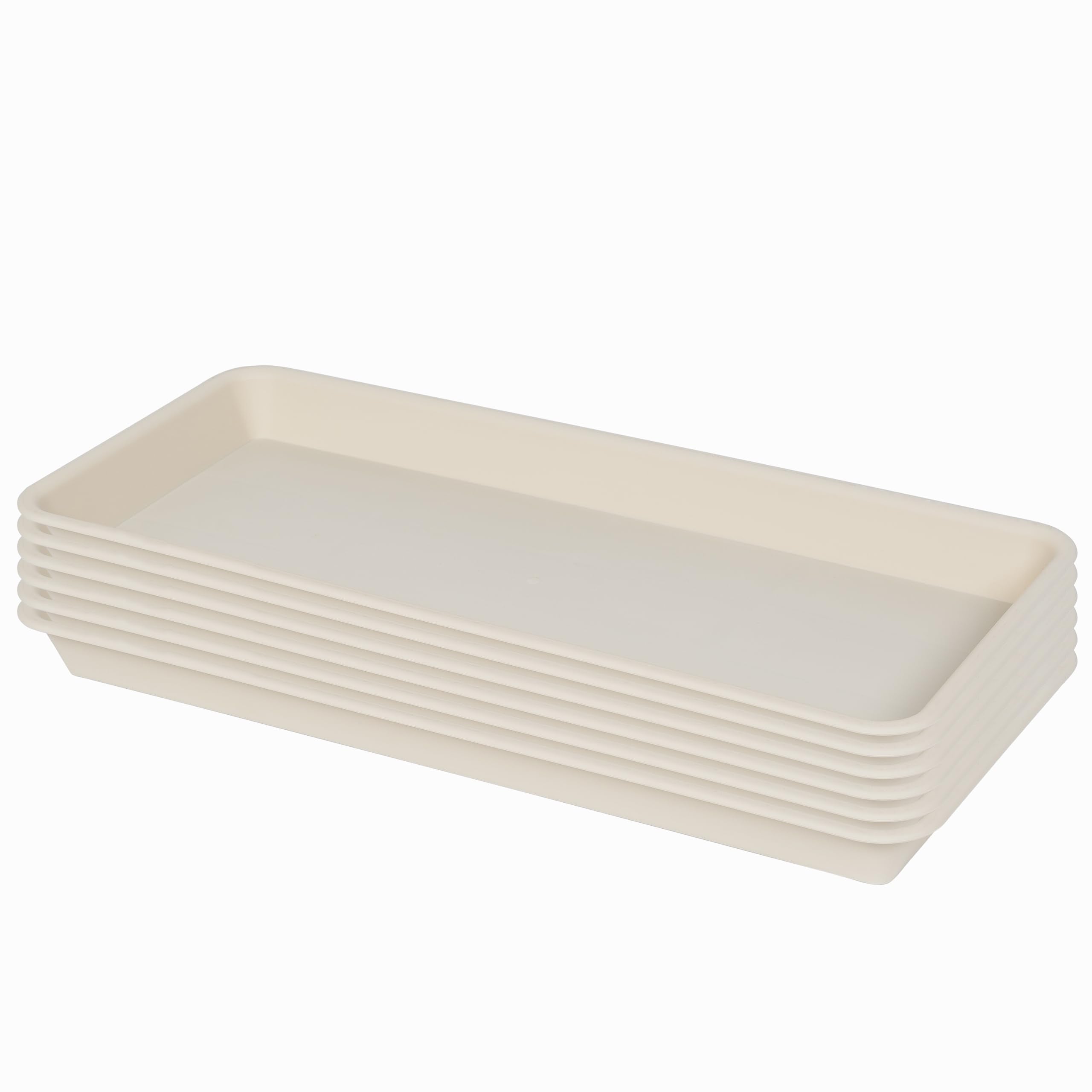 VUWEZ 6 Pack Plastic Plant Tray Saucer Rectangular, Heavy Duty Planter Saucers for Indoors, Plant Water Drip Trays for Flower Pot Planter, Windowsill Pot Tray, Seed Starting Growing Trays