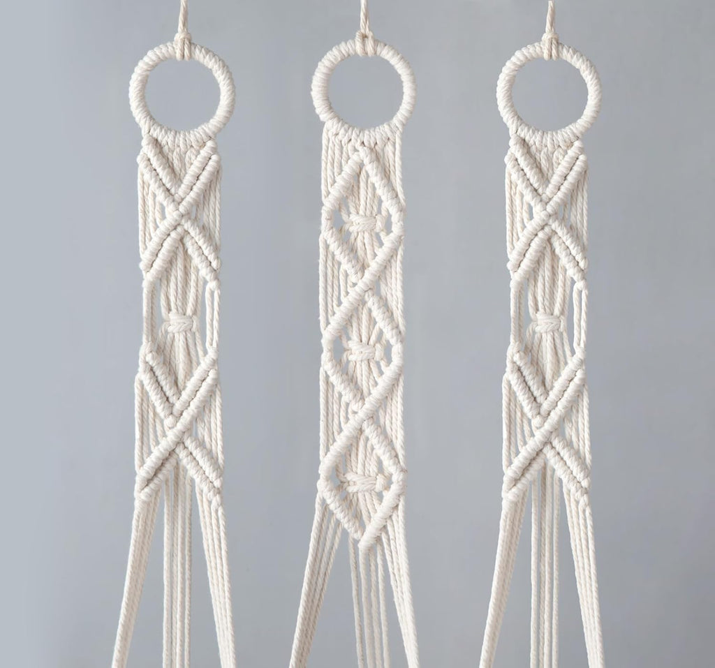 Mkono 3 Pack 39 Inch Macrame Plant Hangers Indoor Wall Hanging Planter Basket Flower Pot Holder Boho Home Decor, Ivory