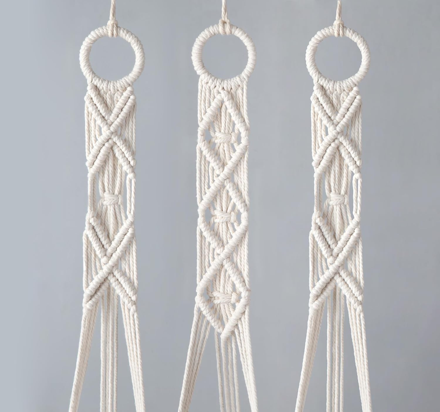Mkono 3 Pack 39 Inch Macrame Plant Hangers Indoor Wall Hanging Planter Basket Flower Pot Holder Boho Home Decor, Ivory