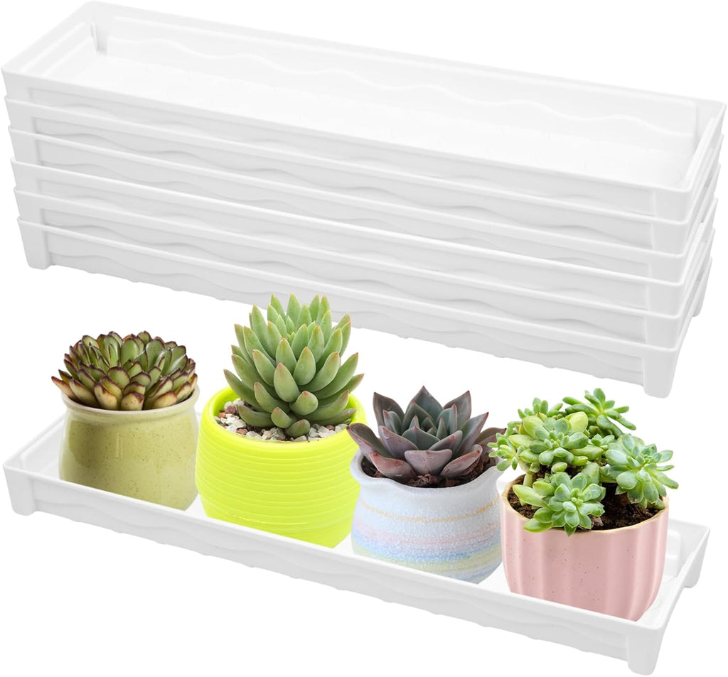 6 PCS Plastic Plant Tray Saucer, Rectangular Window Sill Plant Tray for Indoors Outdoor Flower Pots for Window Shelf, Clear Thick Plastic Plant Trays for Succulent Pot Planter, Square Plant Saucers
