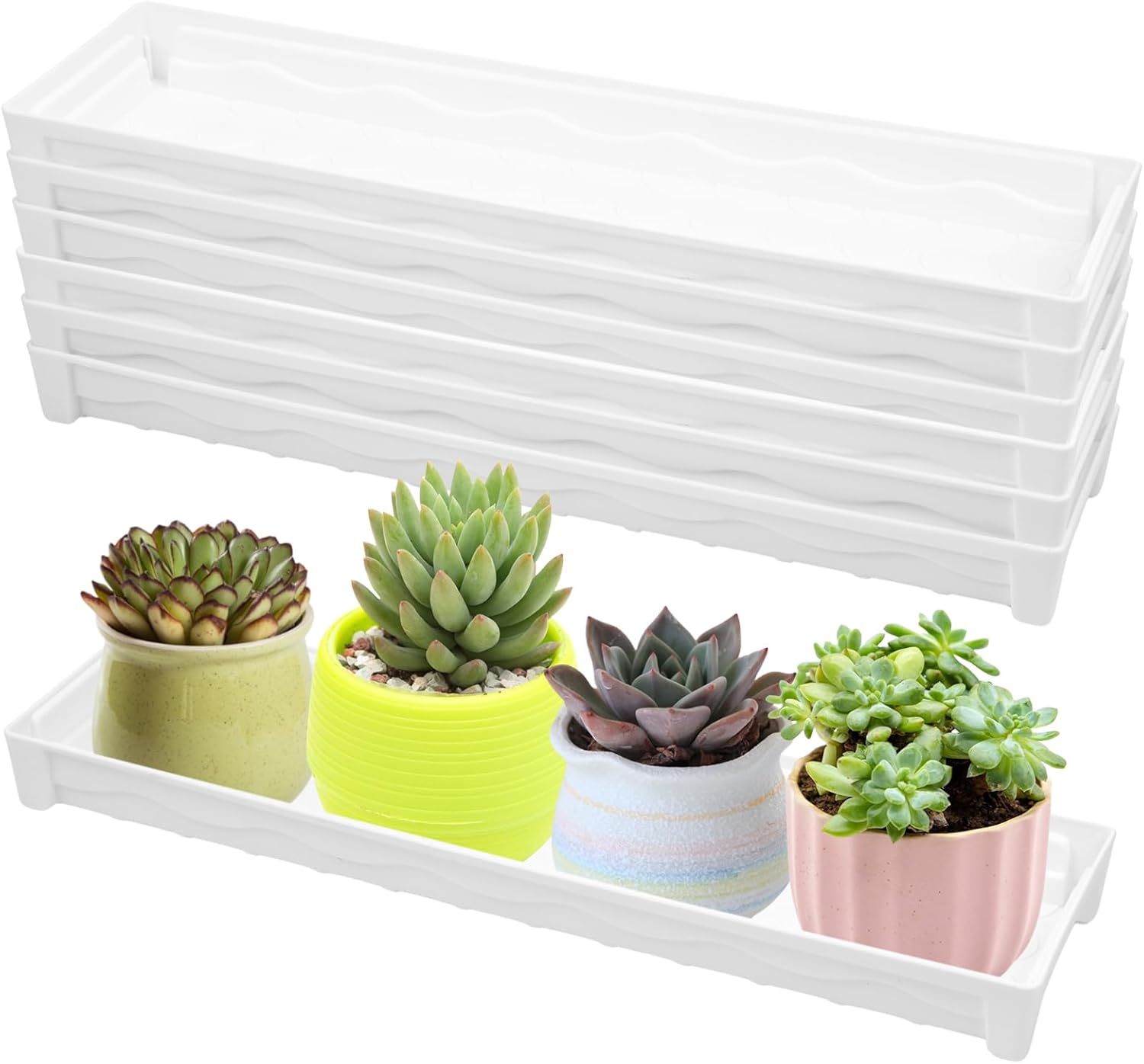 6 PCS Plastic Plant Tray Saucer, Rectangular Window Sill Plant Tray for Indoors Outdoor Flower Pots for Window Shelf, Clear Thick Plastic Plant Trays for Succulent Pot Planter, Square Plant Saucers