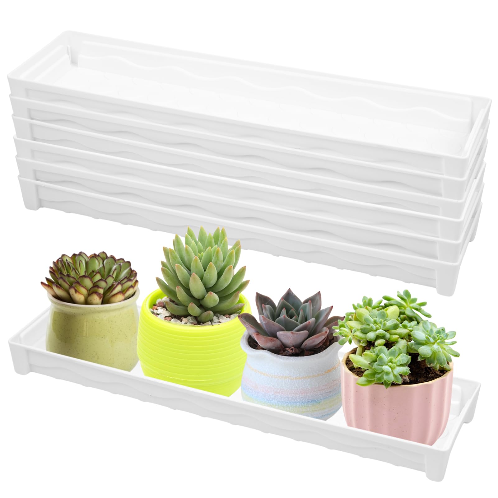 FMOACEN 6 PCS Plastic Plant Tray Saucer, Rectangular Window Sill Plant Tray for Indoors Outdoor Flower Pots for Window Shelf, Clear Thick Plastic Plant Trays for Succulent Pot, Square Plant Saucers