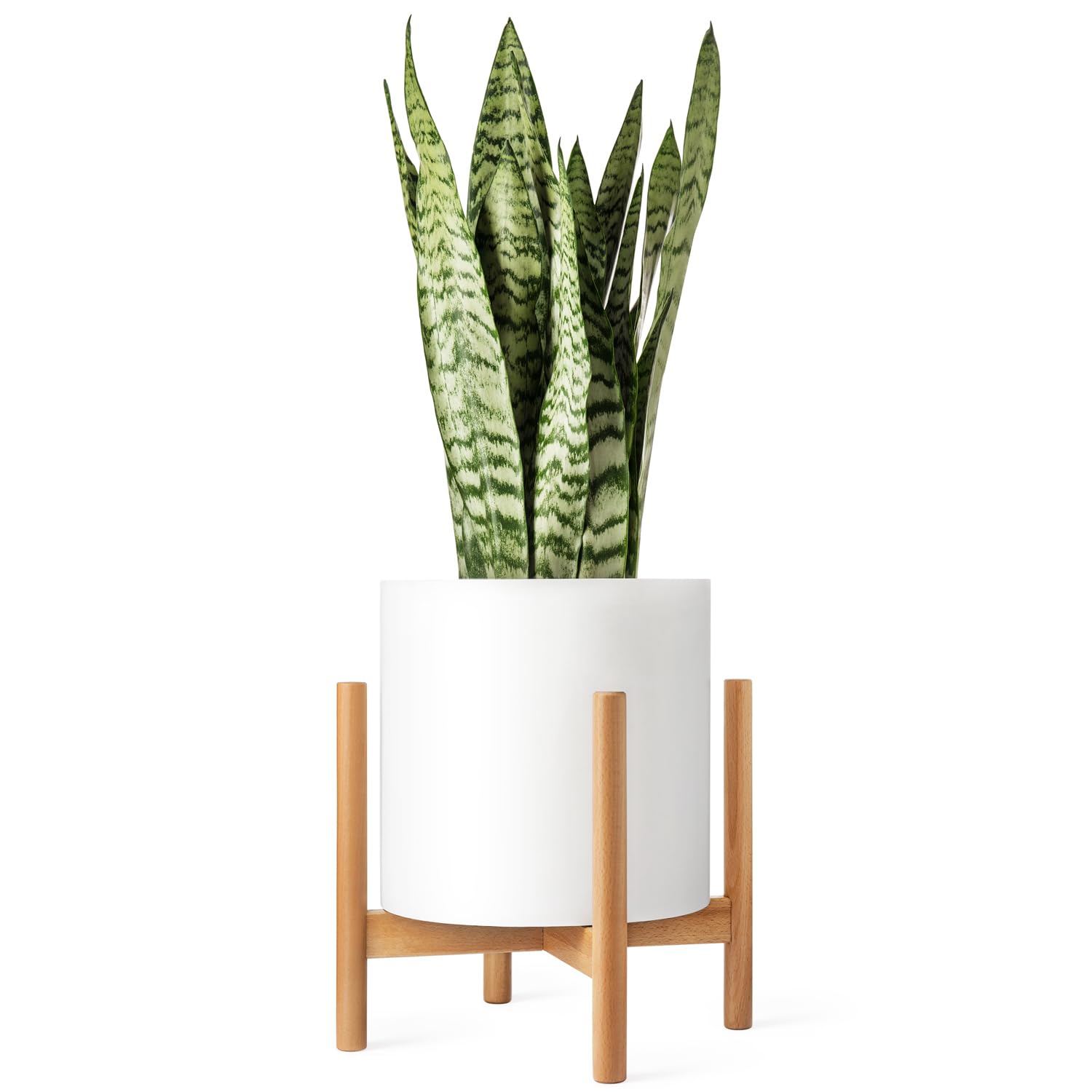 Mkono Plant Stand Mid Century Wood Flower Pot Holder (Plant Pot NOT Included) Modern Potted Stand Indoor Display Rack Rustic Decor, Up to 10 Inch Planter, Natural