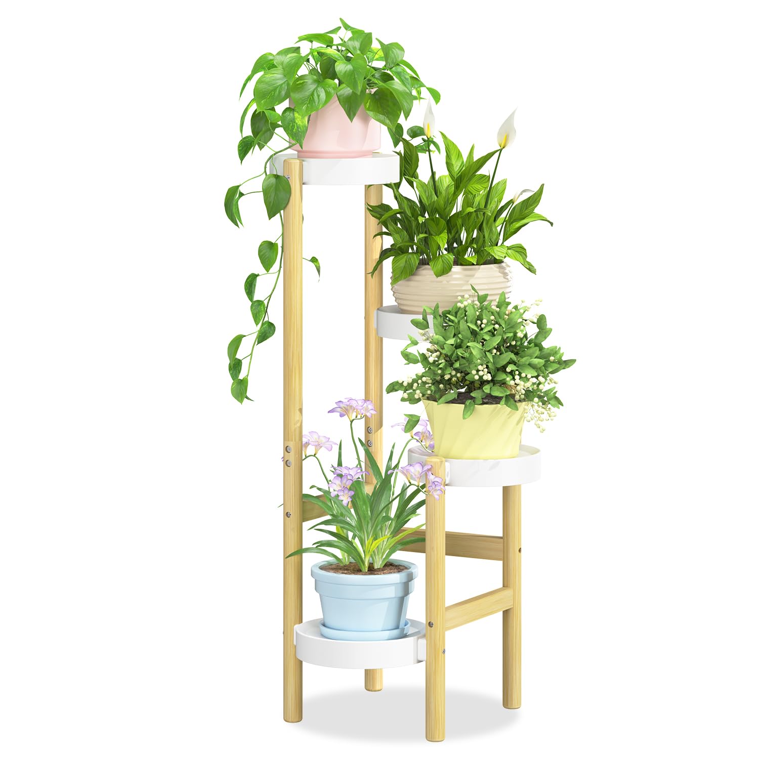 iDavosic.ly 3 Tier Folding Plant Stand Indoor Outdoor with Plastic Tray, Tiered Corner Flower Holder Shelf, Metal Orchid Display Rack for Patio Porch Living Room Garden Balcony, Modern Black