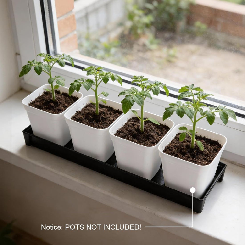 5 Pack Plastic Window Sill Saucer (16"x5.5"x1.5"), Rectangular Windowsill Plant Pot Trays with Removable Drainage Hole, Thick Plant Saucer Tray for 4 inch (10CM) Flower Seedling Pots (Black)