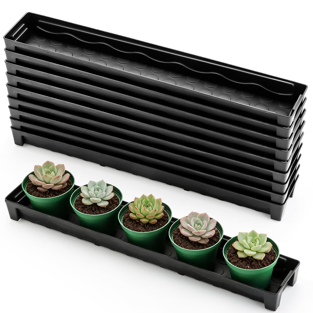 5 Pack Plastic Window Sill Saucer (16"x5.5"x1.5"), Rectangular Windowsill Plant Pot Trays with Removable Drainage Hole, Thick Plant Saucer Tray for 4 inch (10CM) Flower Seedling Pots (Black)