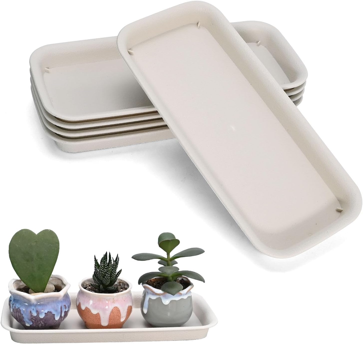 UOIENRT 5 Packs Rectangular Plastic Plant Saucers Tray, Window Sill Plant Tray, Drip Trays for Potted Plants, Plant Trays for Indoors No Holes for Window Sills and Window Shelf (11.8 x 5.3 x 1.1 Inch)