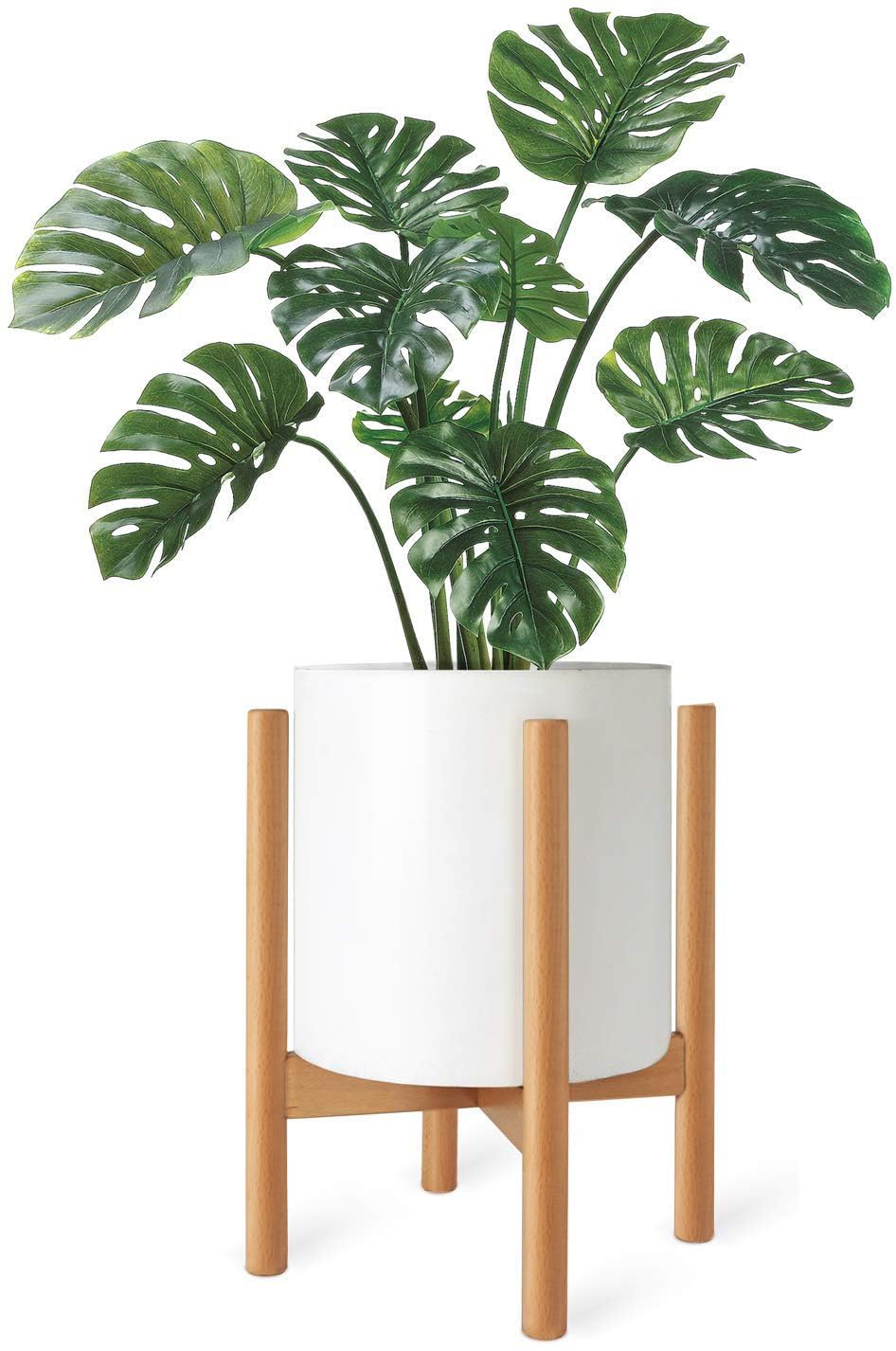 Mkono Plant Stand Mid Century Wood Flower Pot Holder (Plant Pot NOT Included) Modern Potted Stand Indoor Display Rack Rustic Decor, Up to 10 Inch Planter, Natural