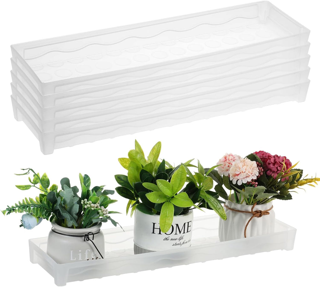 FMOACEN 6 PCS Plastic Plant Tray Saucer, Rectangular Window Sill Plant Tray for Indoors Outdoor Flower Pots for Window Shelf, Clear Thick Plastic Plant Trays for Succulent Pot, Square Plant Saucers