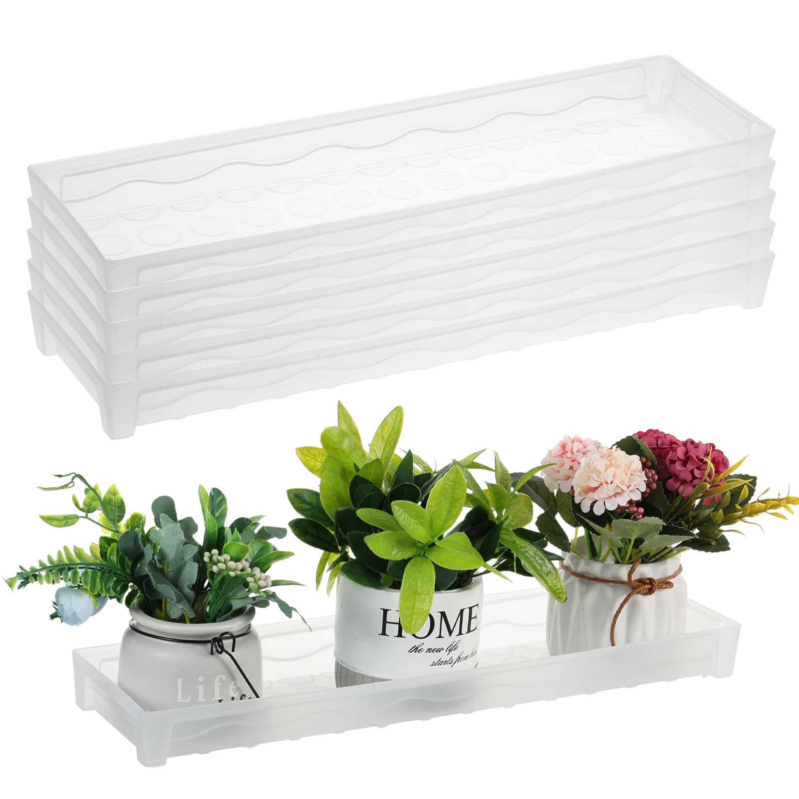 FMOACEN 6 PCS Plastic Plant Tray Saucer, Rectangular Window Sill Plant Tray for Indoors Outdoor Flower Pots for Window Shelf, Clear Thick Plastic Plant Trays for Succulent Pot, Square Plant Saucers