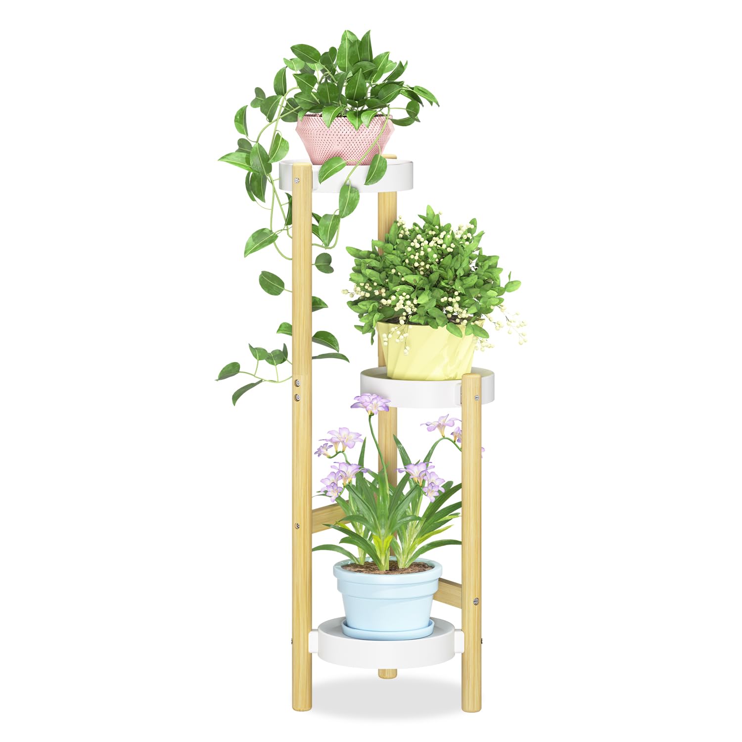 iDavosic.ly 3 Tier Folding Plant Stand Indoor Outdoor with Plastic Tray, Tiered Corner Flower Holder Shelf, Metal Orchid Display Rack for Patio Porch Living Room Garden Balcony, Modern Black