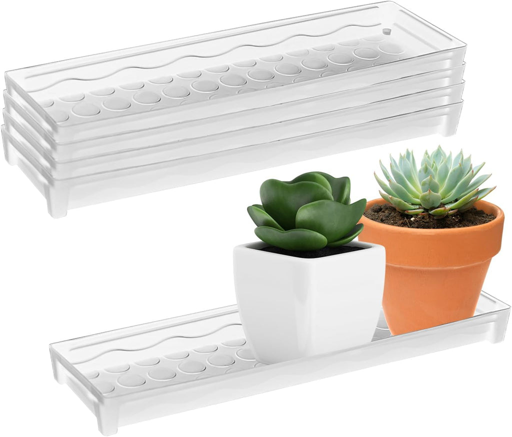 5 PCS Plastic Plant Tray Saucer, Rectangular Windowsill Plant Drainage Stand for Indoors Outdoor, White Water Drip Tray for Succulent Pot Planter, 16 x 4.5 x 1.6 Inch