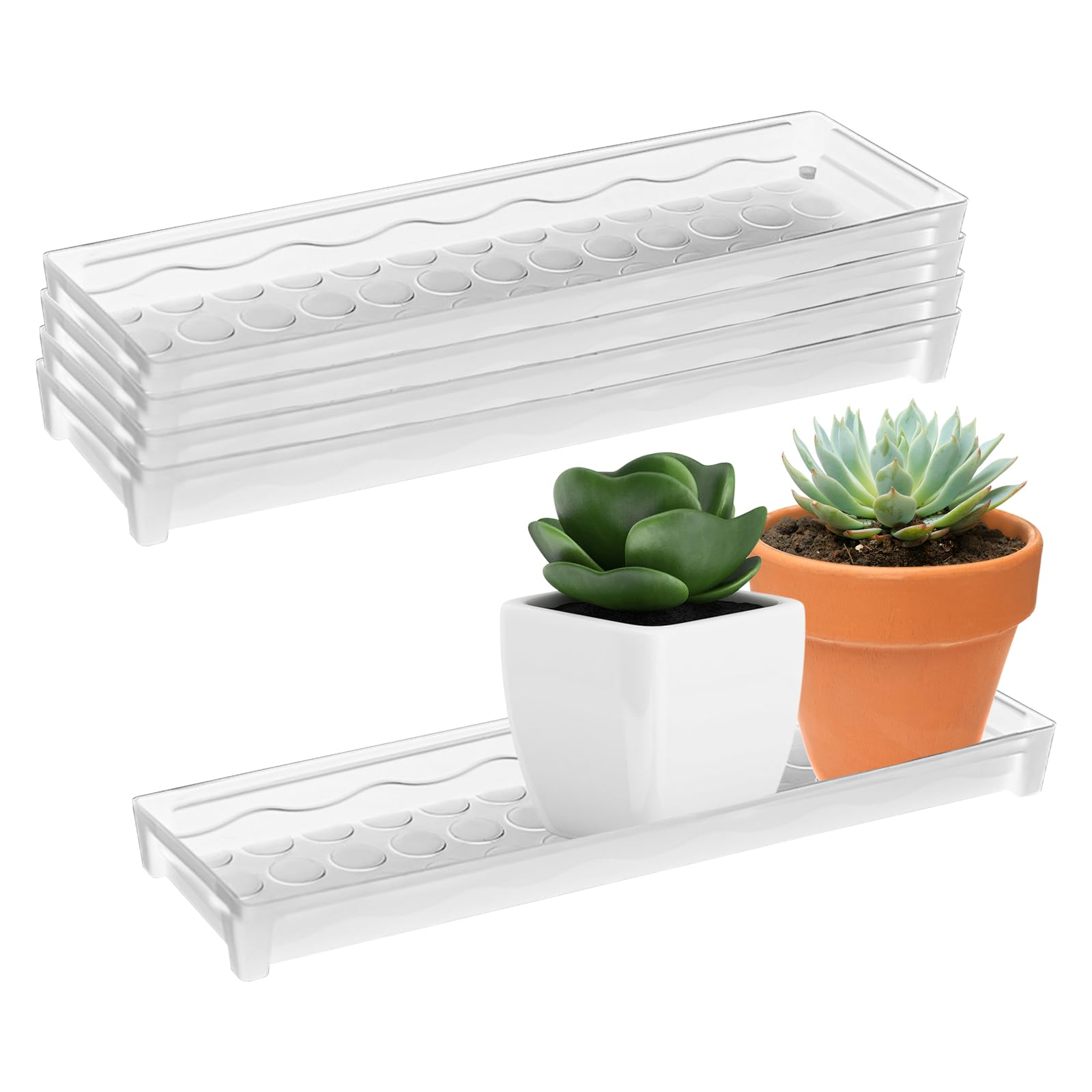5 PCS Plastic Plant Tray Saucer, Rectangular Windowsill Plant Drainage Stand for Indoors Outdoor, White Water Drip Tray for Succulent Pot Planter, 16 x 4.5 x 1.6 Inch