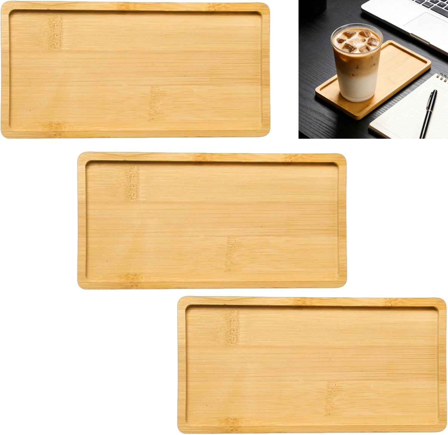 3 Pack Oval Plant Tray Sturdy Bamboo Saucer for Indoor Succulents and Flowers Windowsill Plant Tray and Snack Plate