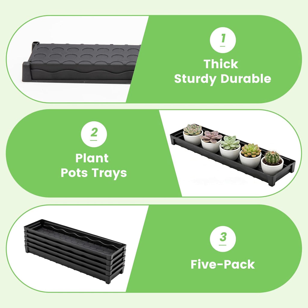 5 Pack Plant Saucer Growing Tray, Rectangular Windowsill Plant Pot Trays with Removable Drainage Hole, Seed Starter Tray Plastic Plant Drainage Saucers for 4 inch Flower Seedling Pots (16"x4.5"x1.5")