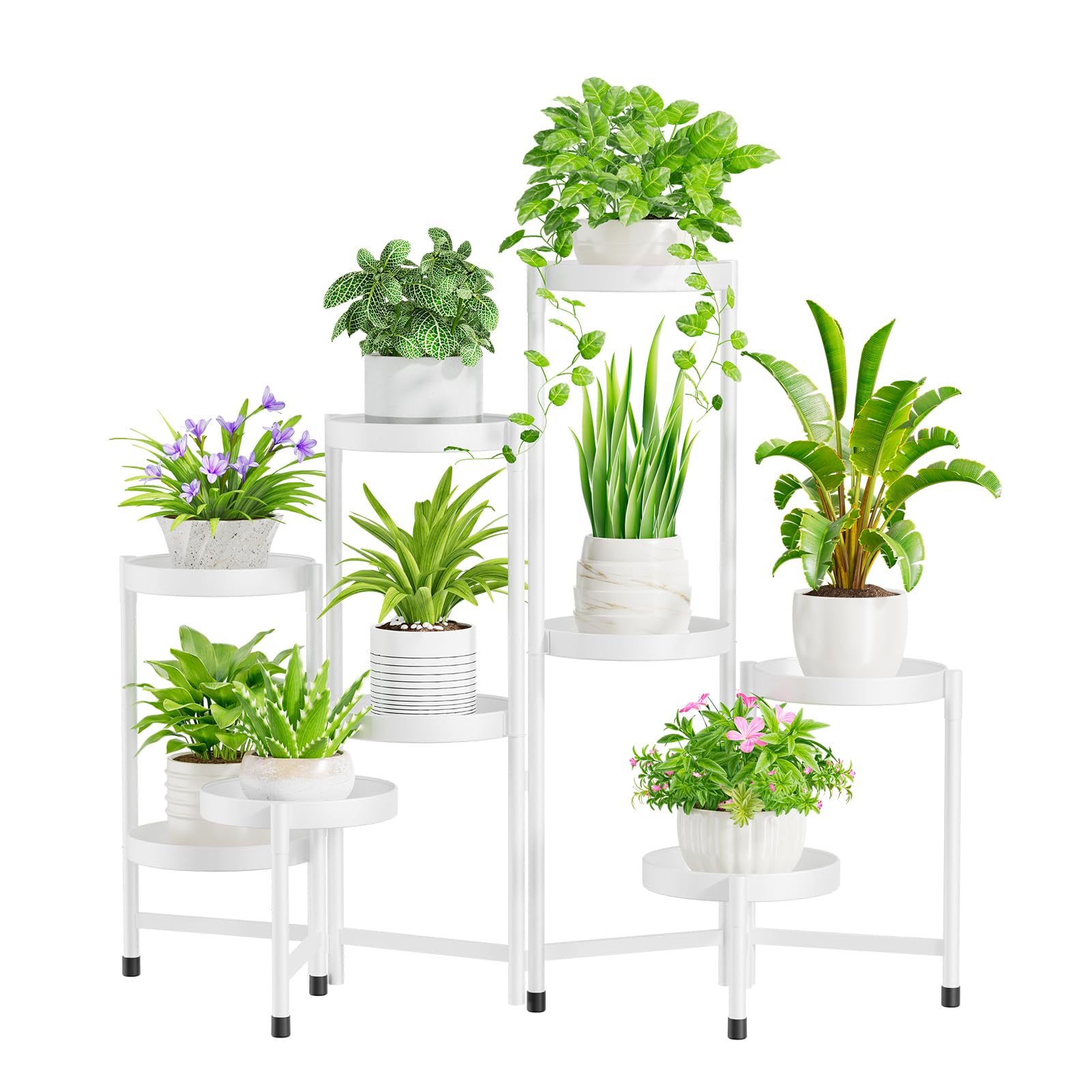 iDavosic.ly Plant Stand Indoor Outdoor, 5 Tier Corner Metal Flower Display Holder Shelf, Folding Tall Orchid Rack for Patio Balcony Porch Garden Living Room House, Gold