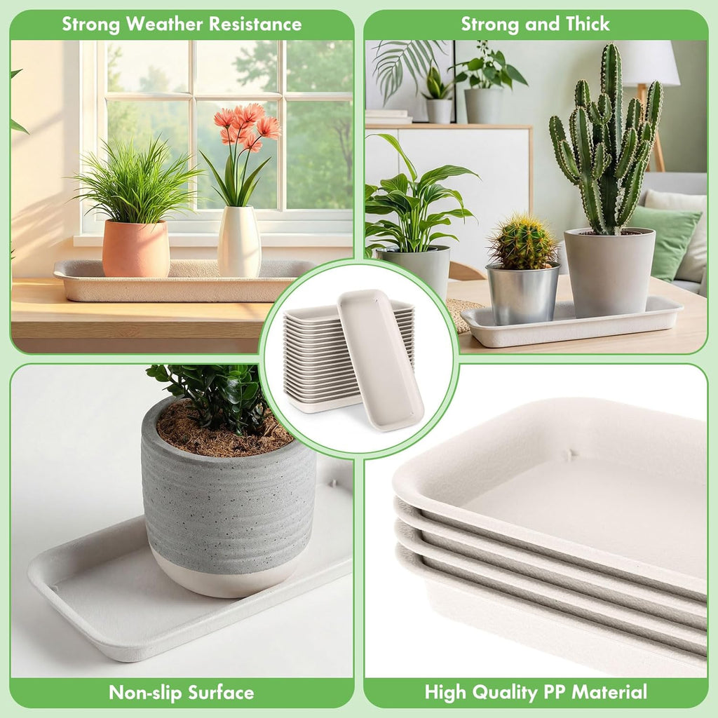 Gejoy 20 Pack Plastic Rectangular Plant Saucer Tray Bulk, 11.8 x 5.3 x 1 Inch Durable Plastic Plant Drip Trays Windowsill Soil Blocking Trays No Holes Watering Tray for Indoor Outdoor Garden Supplies