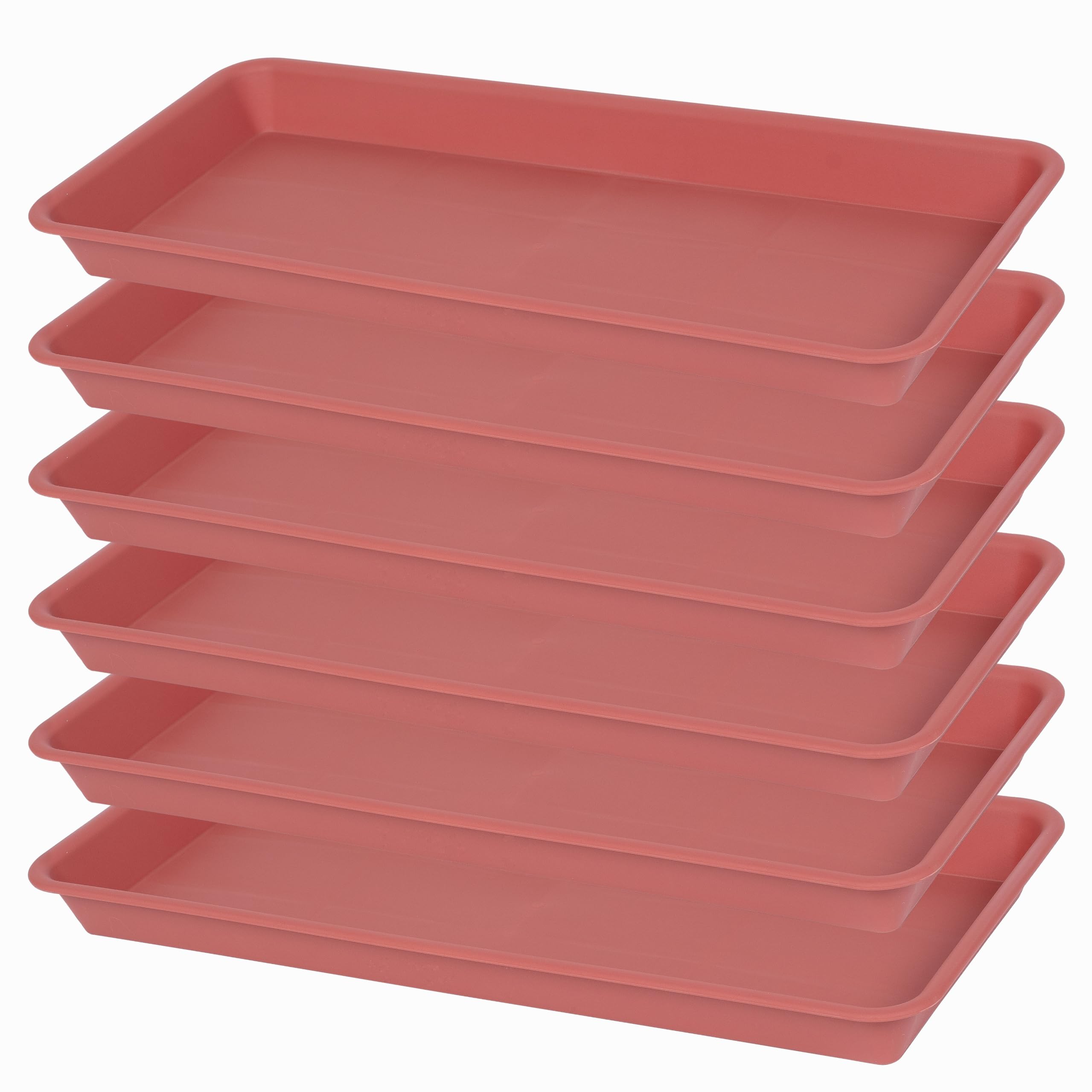 VUWEZ 6 Pack Plastic Plant Tray Saucer Rectangular, Heavy Duty Planter Saucers for Indoors, Plant Water Drip Trays for Flower Pot Planter, Windowsill Pot Tray, Seed Starting Growing Trays