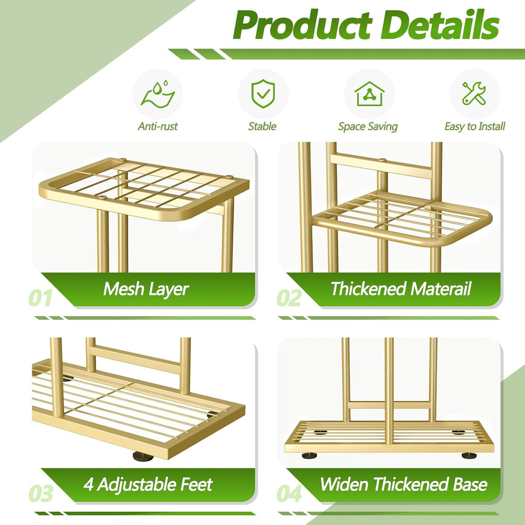6 Tier Gold Plant Stands Indoor Outdoor, Upgraded Corner Metal Plant Rack Shelf for Multiple Plants, with Gardening Tools and Gloves, Tall Flower Pot Holder Display for Patio, Balcony