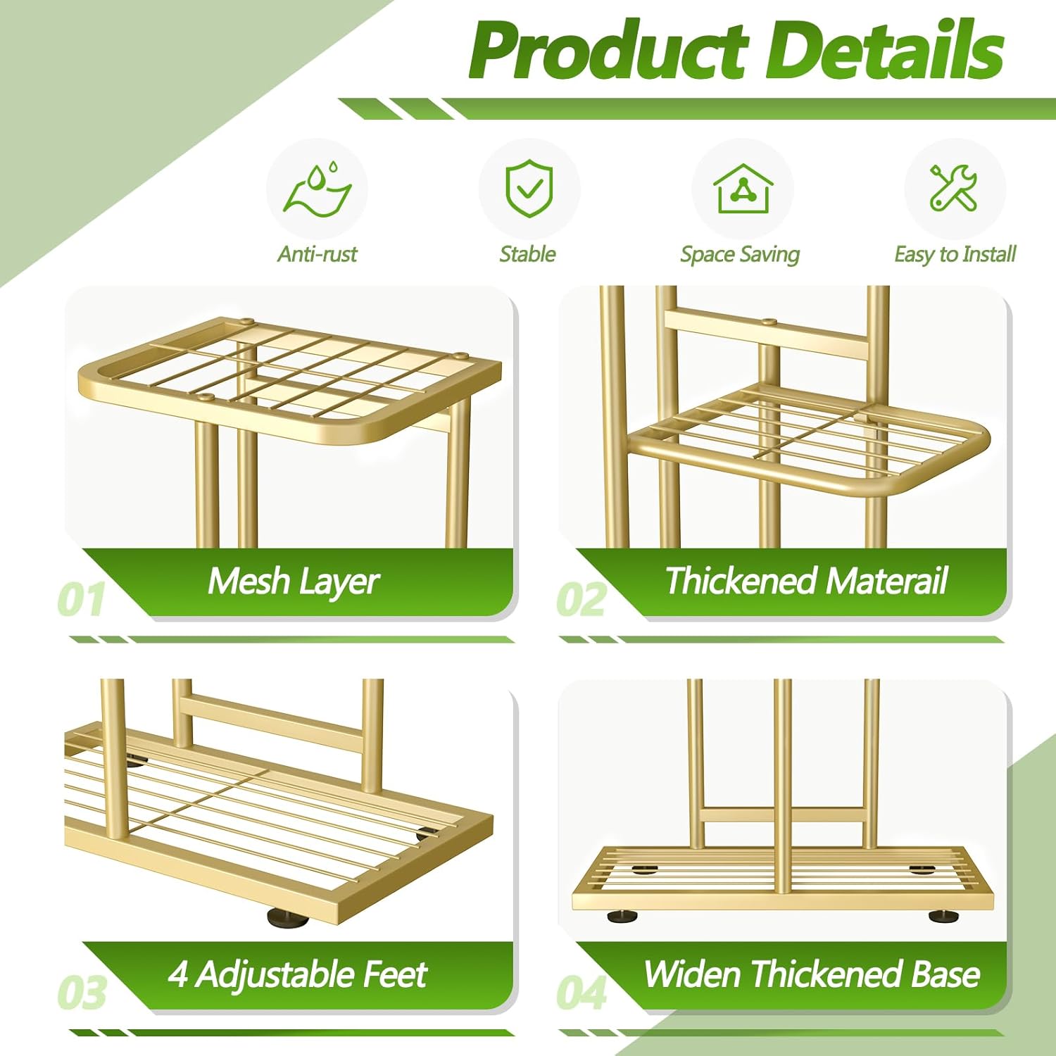 6 Tier Gold Plant Stands Indoor Outdoor, Upgraded Corner Metal Plant Rack Shelf for Multiple Plants, with Gardening Tools and Gloves, Tall Flower Pot Holder Display for Patio, Balcony