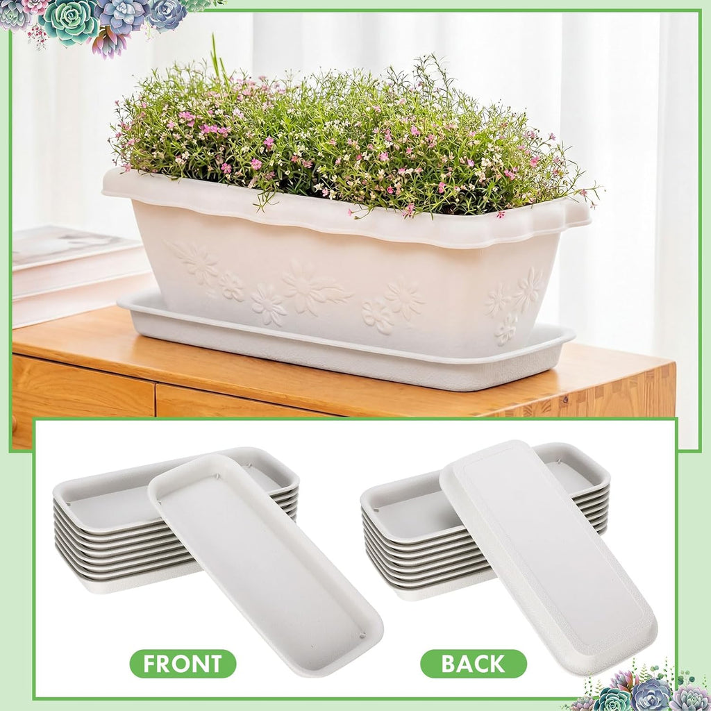 Gejoy 20 Pack Plastic Rectangular Plant Saucer Tray Bulk, 11.8 x 5.3 x 1 Inch Durable Plastic Plant Drip Trays Windowsill Soil Blocking Trays No Holes Watering Tray for Indoor Outdoor Garden Supplies