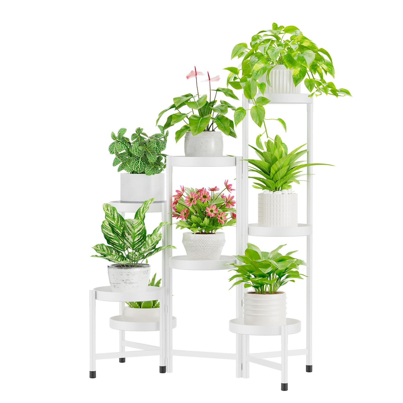 iDavosic.ly Plant Stand Indoor Outdoor, 5 Tier Corner Metal Flower Display Holder Shelf, Folding Tall Orchid Rack for Patio Balcony Porch Garden Living Room House, Gold