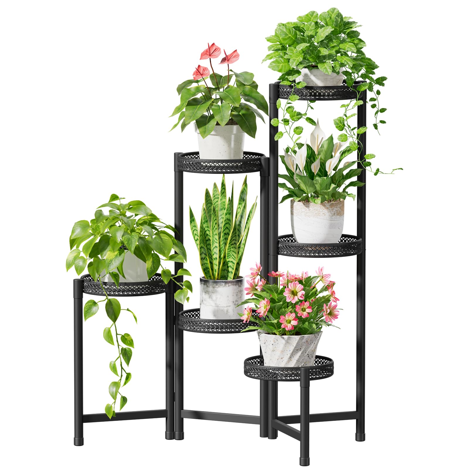 iDavosic.ly Plant Stand Indoor Outdoor, 5 Tier Corner Metal Flower Display Holder Shelf, Folding Tall Orchid Rack for Patio Balcony Porch Garden Living Room House, Gold