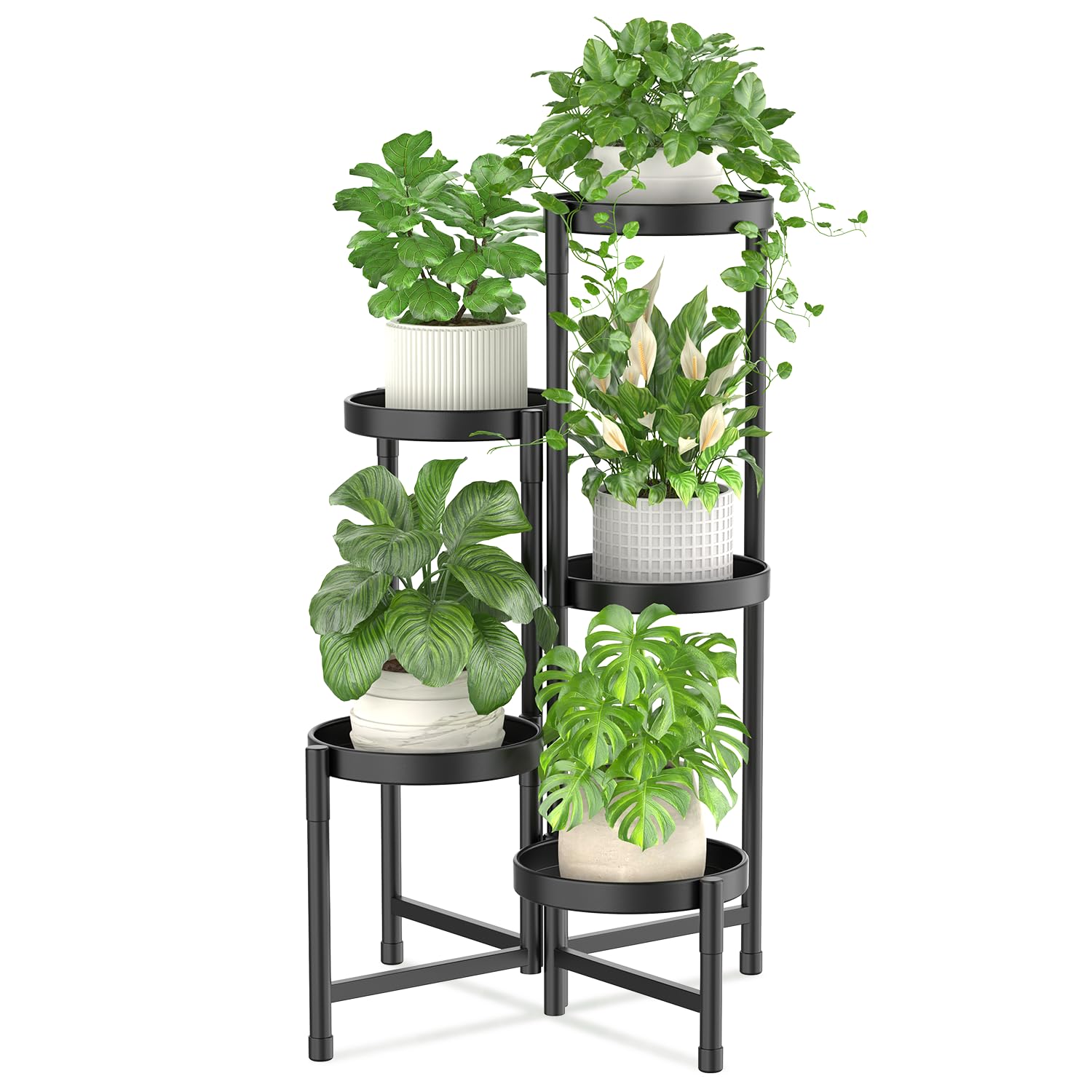 iDavosic.ly Plant Stand Indoor Outdoor, 5 Tier Corner Metal Flower Display Holder Shelf, Folding Tall Orchid Rack for Patio Balcony Porch Garden Living Room House, Gold