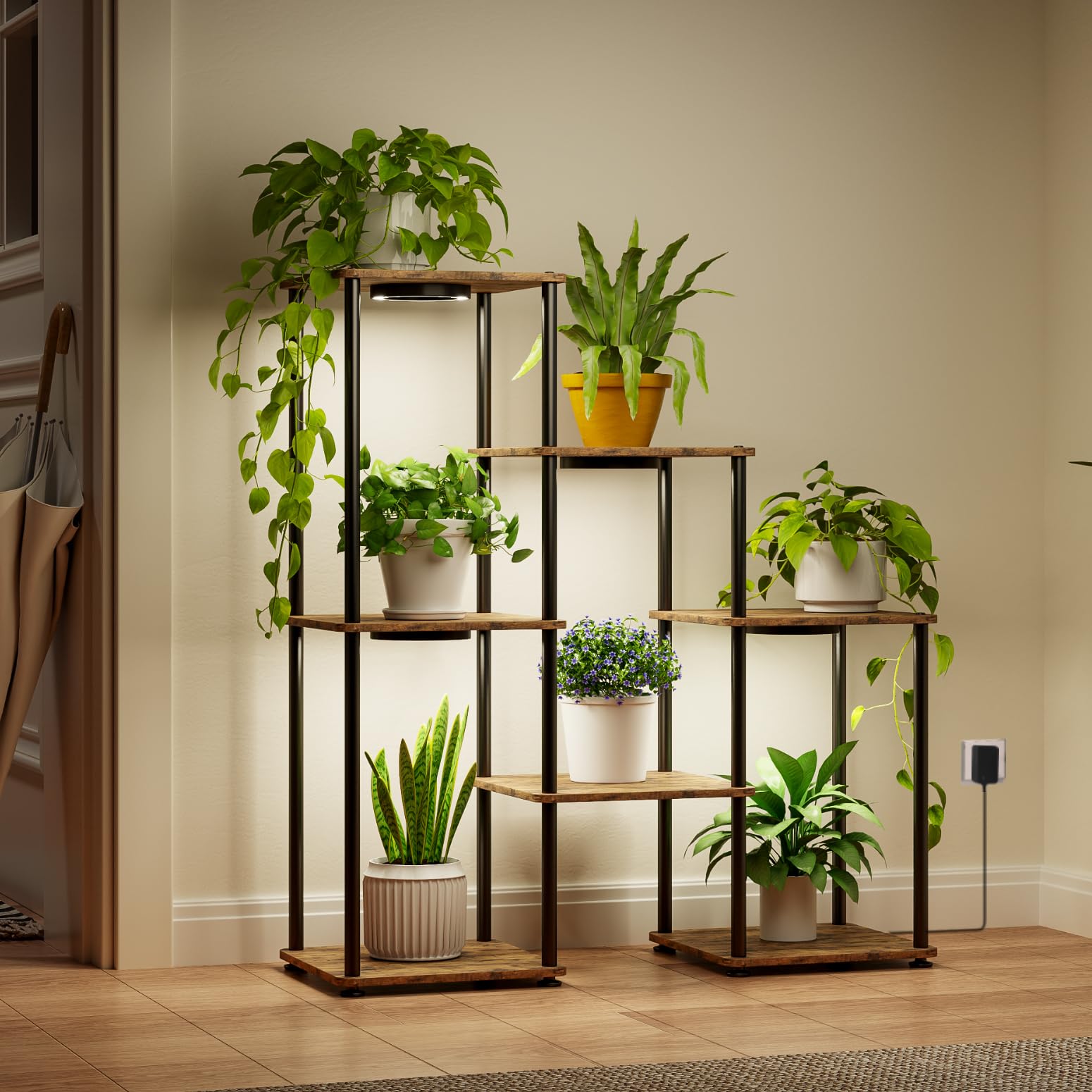 Bstrip Plant Stand Indoor with Grow Light, 81.3" Tall Indoor Plant Shelf, 6 Tier Flower Stand with Plant Light Full Spectrum, Metal Plant Holder with Light, lighted Plant Rack for Home, Corner, Patio